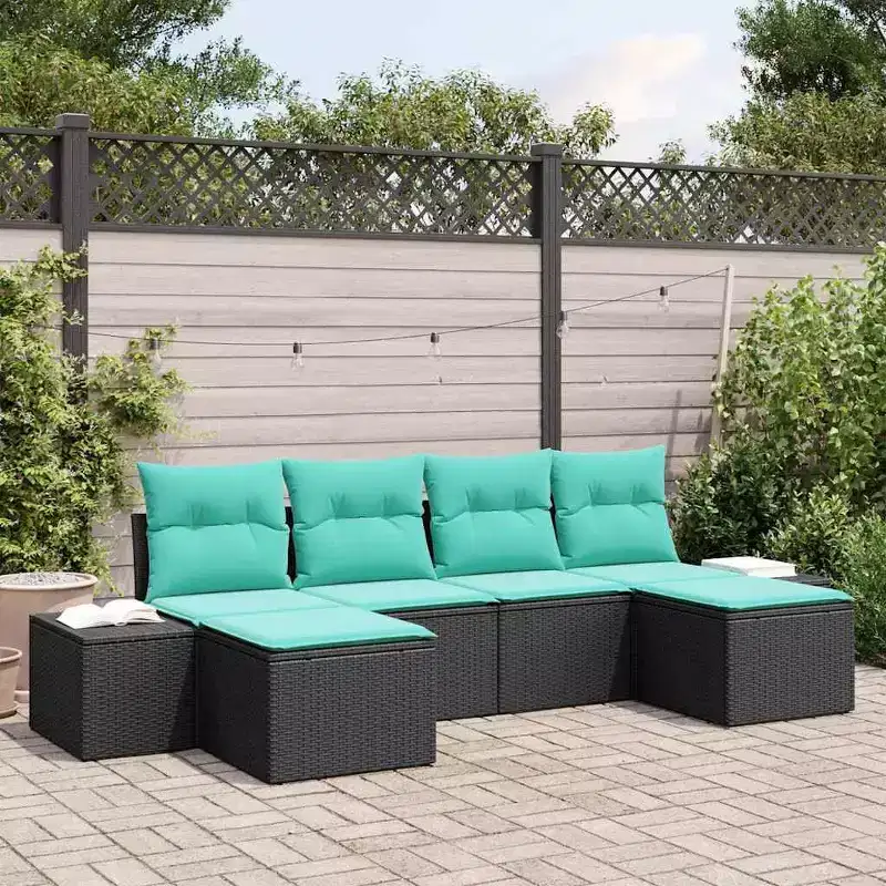 vidaXL Garden Sofa Set 4 pcs Black and Turquoise Poly Rattan