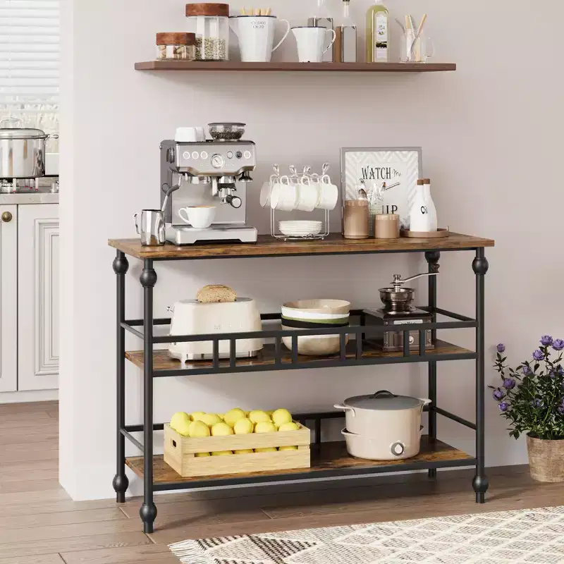 Console Table 43, 3-Tier Industrial Entryway Table, Narrow Entrance Sofa Table with Shelves