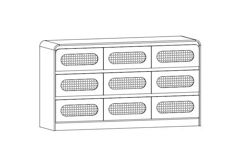 9-Drawer MDF Wicker Round Corner Cabinet