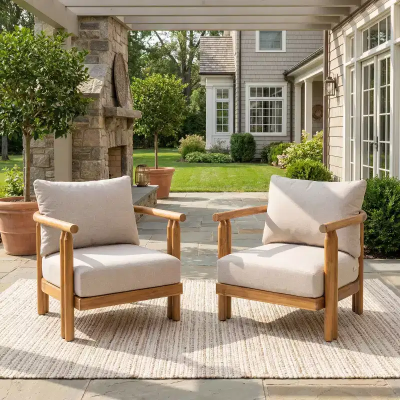 Christopher Knight Home Damaris Rustic Outdoor Acacia Wood Club Chair with Thick Cushions