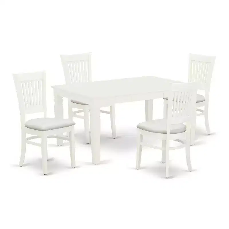 White 5-Piece Rectangle Dining Set, Seats 4, Wood & Faux Leather