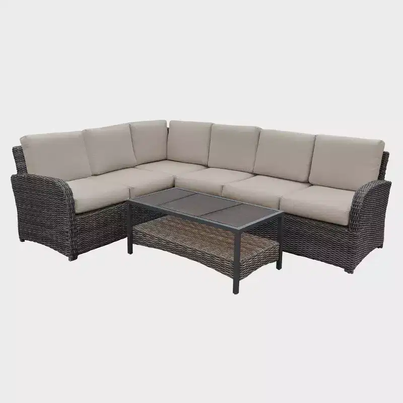 Leisure Made Jackson 5pc Wicker Sectional in Tan Fabric