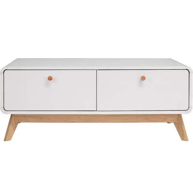 Scandinavian 2-Drawer Curved Entertainment Console, White