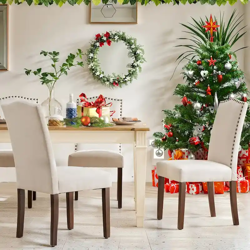 Dining Chairs of 2/4/6 , Modern Upholstered High-end Dining Room Chair with Nailhead Back Solid Wood Legs, Fabric Side Chair