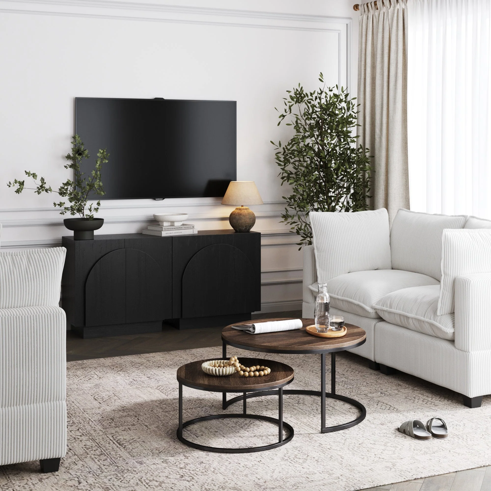 Wood Arched TV Console Stand for TVs up to 65 Black