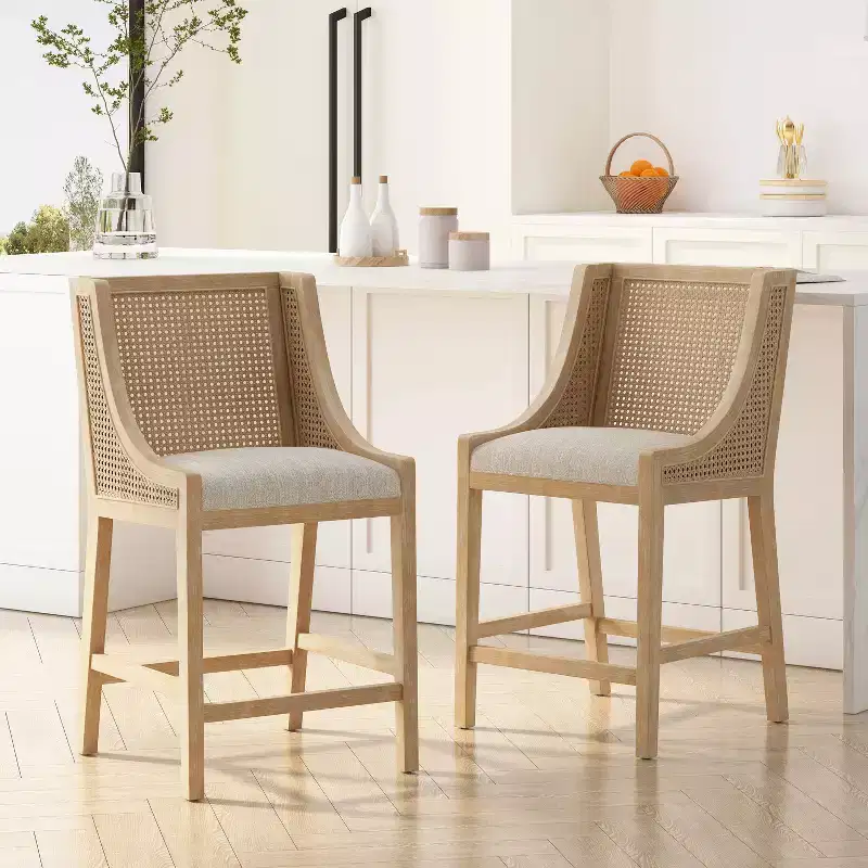 GDFStudio Deville Upholstered 25.5 inch Wood and Cane Counter Stools (Set of 2)
