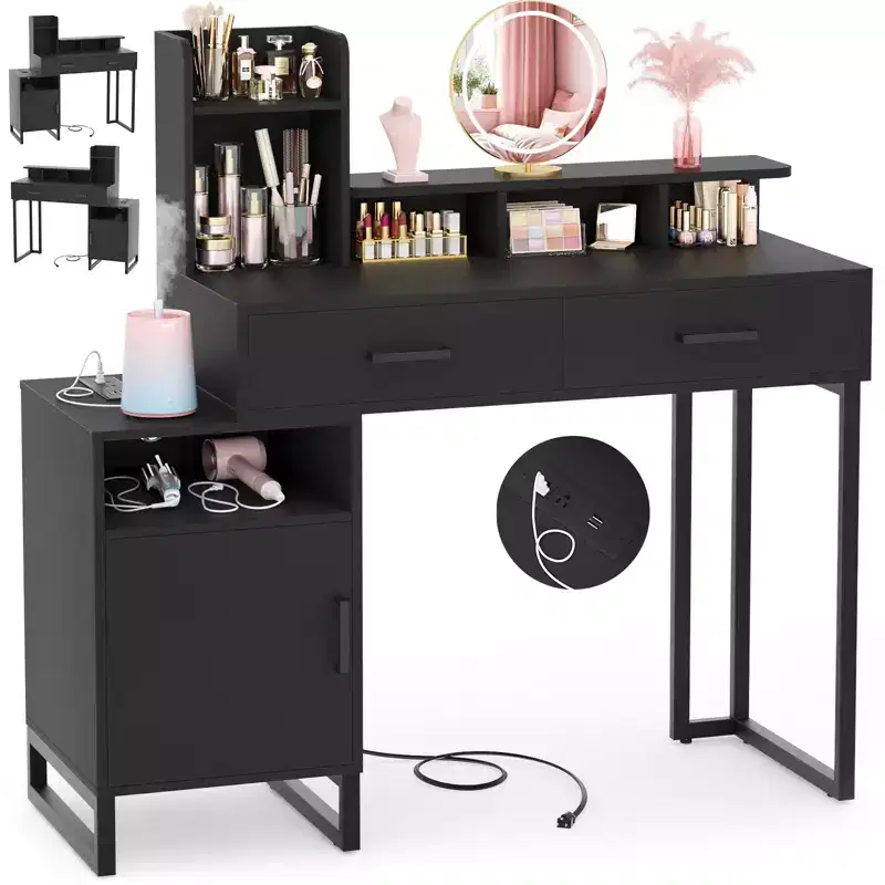 Besiost Vanity Desk with Charging Station, Makeup Table with Storage Drawers, Cabinet
