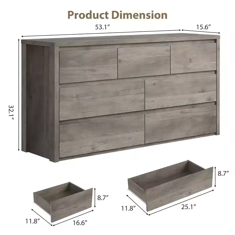 Wide 7-Drawer Dresser for Bedroom, Modern Wood Chest of Drawers, Large Storage Organizer Cabinet Furniture for Living Room and Entryway