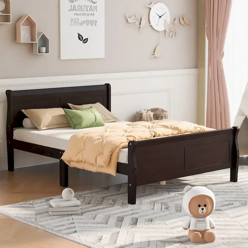 CUSchoice Queen Size Wood Platform Bed with Headboard