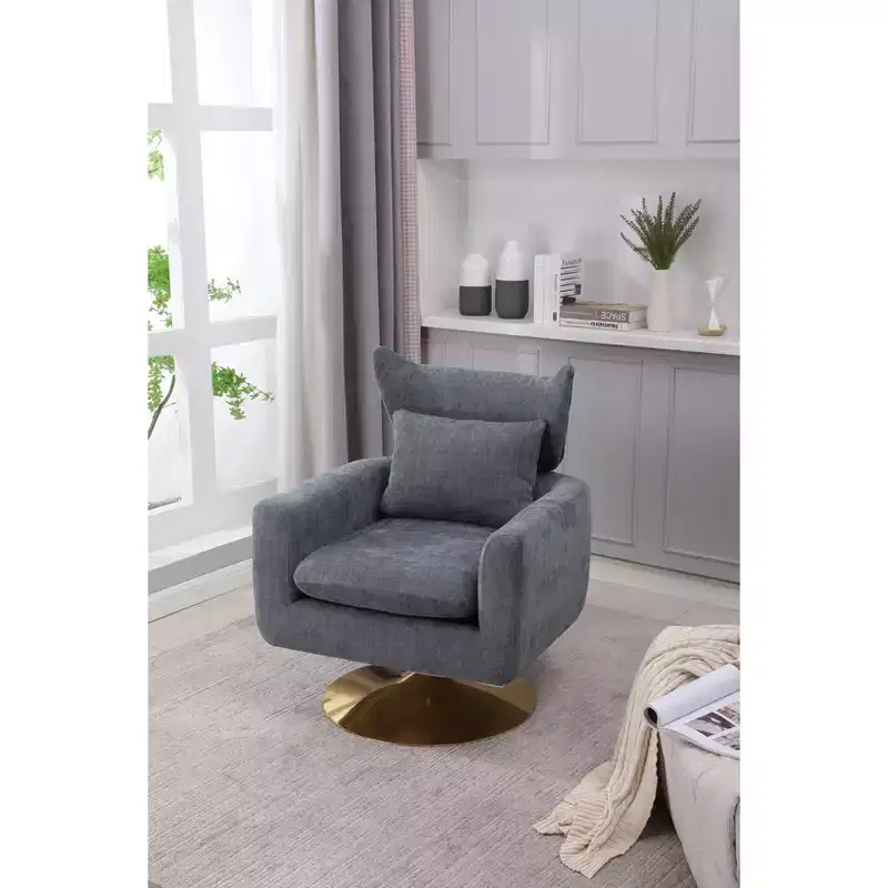 Okak 360 Degree Swivel Accent Chair, Classic Mid-Century Accent Chair with Gold Metal Basefor Living Room