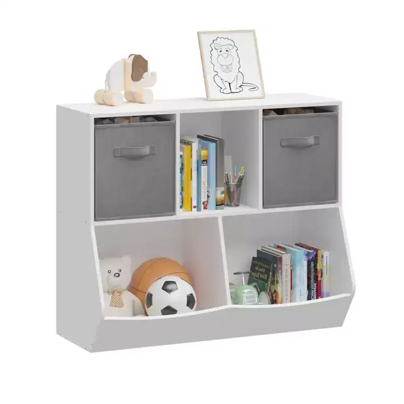 4-Cube Kids Bookshelf - Toy Storage Organizer for Playroom, Nursery & Kindergarten - White-Gray