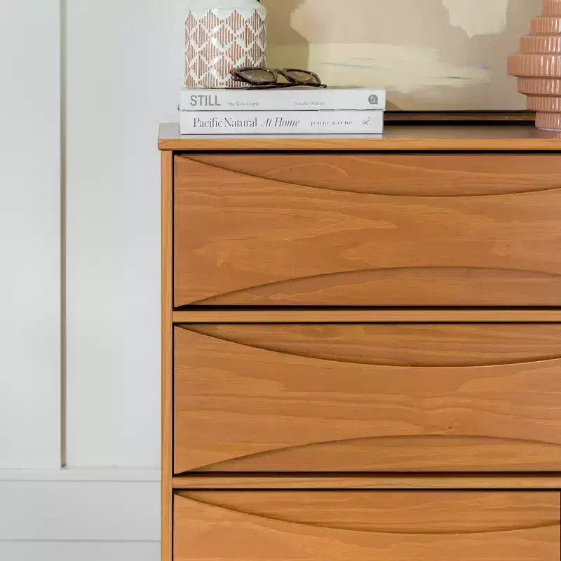 Walker Edison Mid Century Modern Contoured 5 Drawer Chest of Drawers