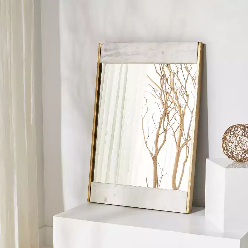 Faux Marble Mirror 24 x 36 CMI1006 White/Brass