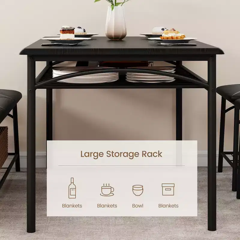 Brown & Black Dining Table Set for 4, Rectangle, Iron Frame