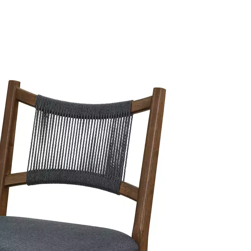 Set of 2 Modern Rubberwood Upholstered Counter Stools with Woven Rope Backrest, 300 lbs