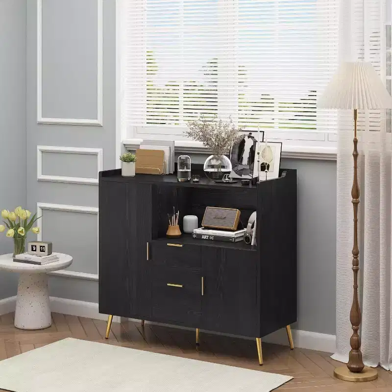 Modern Storage Cabinet, 2 Doors & 2 Drawers Sideboard Buffet, 39 Wide Compact Coffee Bar Station for Kitchen, Living Room, Dining Room