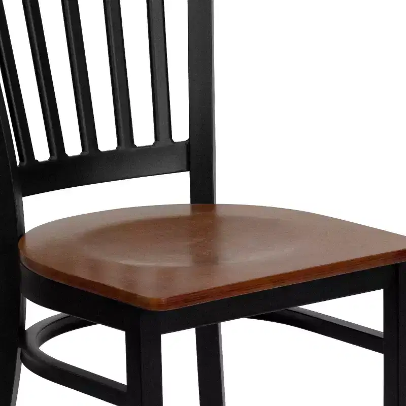 Black Metal Frame Vertical Back Dining Chair – Vinyl or Wood Seat, Seats 1