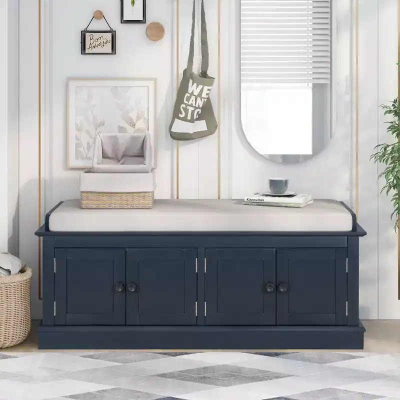 Storage Shoe Bench with Doors and Adjustable Shelves