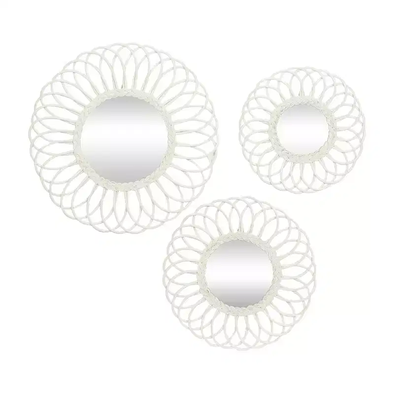 Olivia & May Wood Starburst Wall Mirror Set of 3 White: Traditional Style, No Assembly, Includes Mounting Hardware