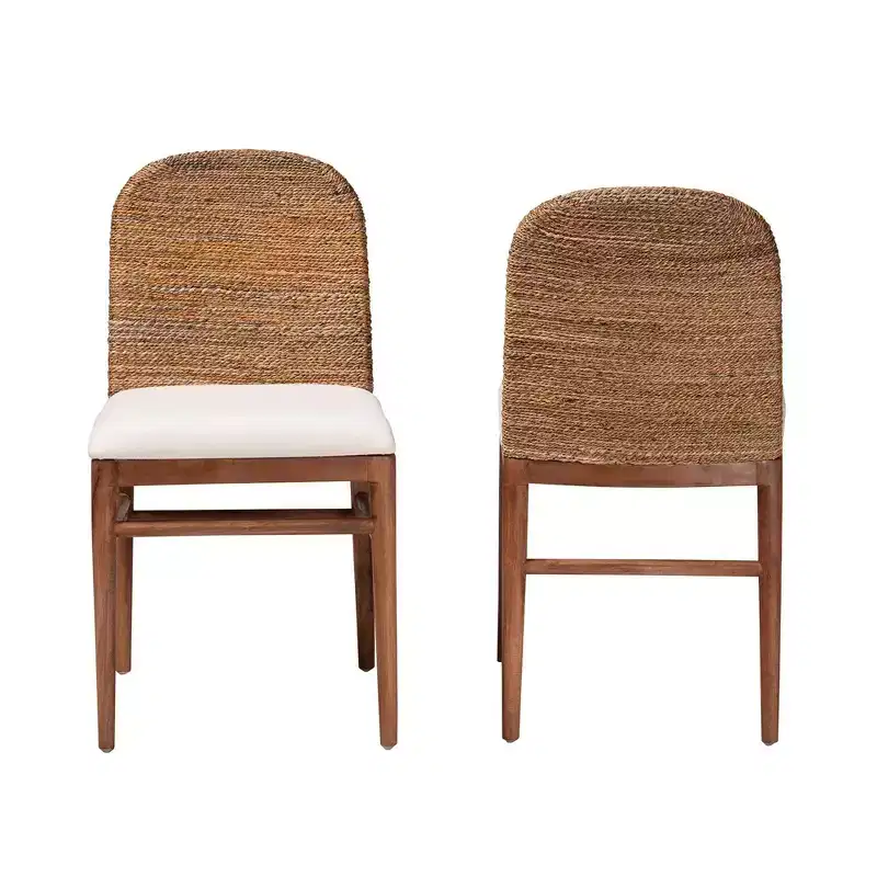 bali & pari 2pc Nadim Natural Seagrass and Acacia Wood Dining Chair Set White/Natural Brown/Natural Seagrass