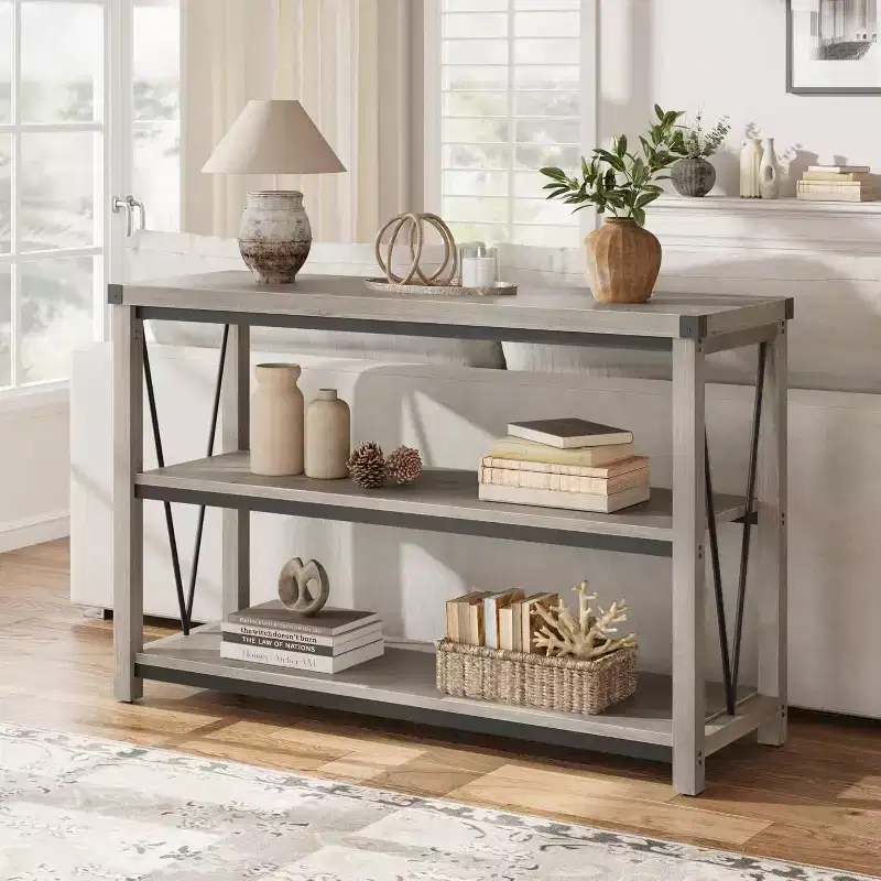 Farmhouse Entryway Table,47 in Narrow Long Console Table with Storage, 3 Tier Wood Console Table for Living Room,Sofa Tables Behind Couch
