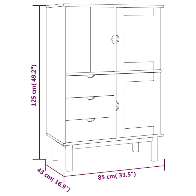 vidaXL Highboard OTTA 33.5x16.9x49.2 Solid Wood Pine - 33.5 x 16.9 x 49.2