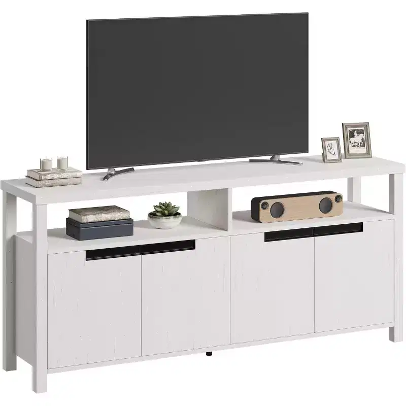 63 TV Stand for TVs up to 70, Farmhouse Media Console with Storage Cabinets and Adjustable Shelves, Entertainment Center