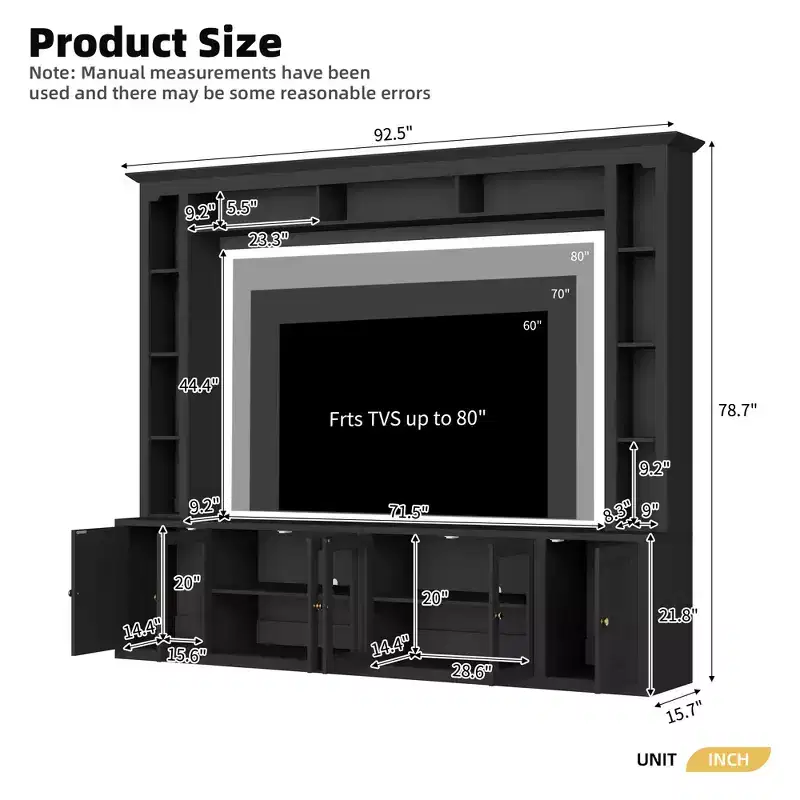 GDFStudio Esther Modern Entertainment Center Wall Unit with Bookshelves and Adjustable Shelves