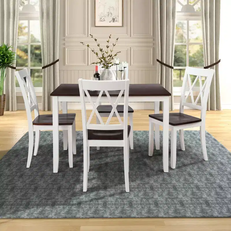GDFStudio Arlette Farmhouse 5 Piece Wood Dining Set with Cross-Back Armless Chairs