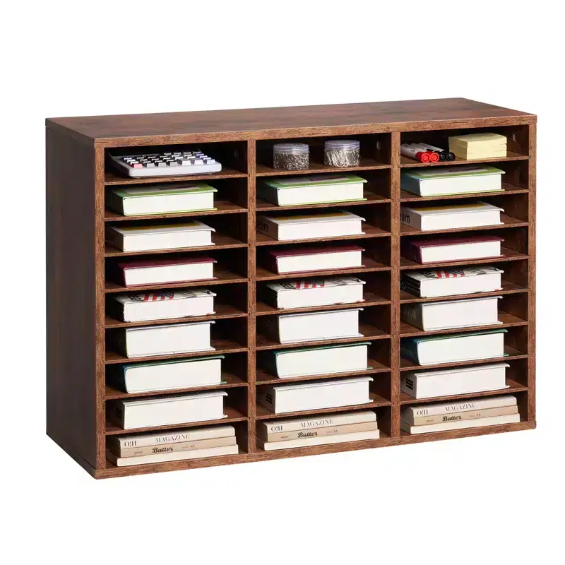 Literature Organizer, 27 Compartments Office Mailbox with Removable Shelves, Wood Mailbox Sorter, Brown