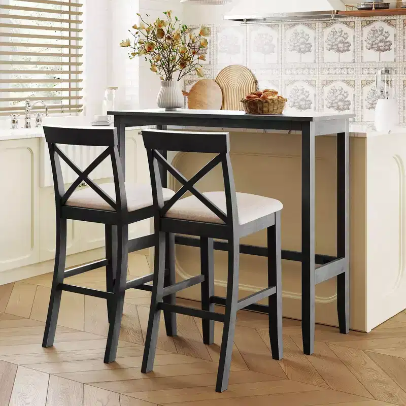 Farmhouse 47.5 Rectangular Wood Bar Height Dining Table Set, Kitchen Breakfast Nook with 2 Chairs for Small Places - ModernLuxe