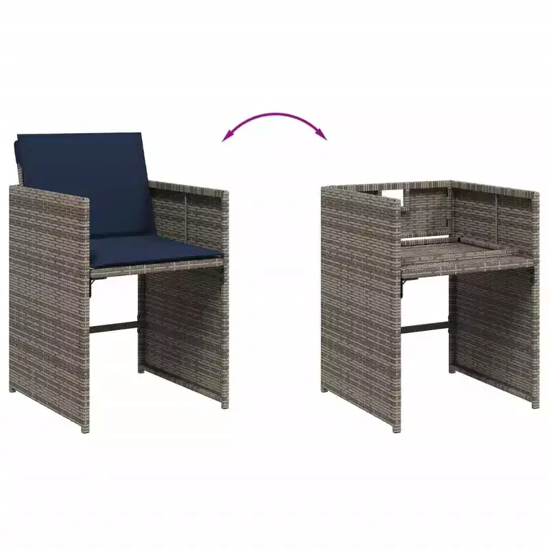 vidaXL Patio Chair Grey PE Rattan Standard Foldable Patio Chair