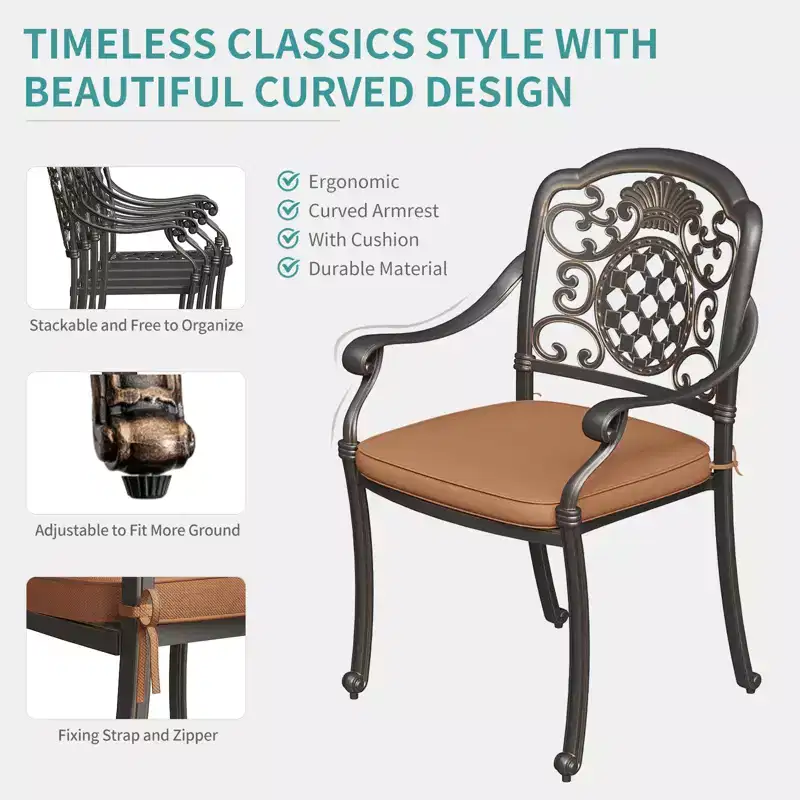 7 Piece Patio Furniture Dining Set, All-Weather Outdoor Table and Chairs for 6, Includes 4 Dining Chair & 2 Swivel Chairs & 60'' Rectangular Table