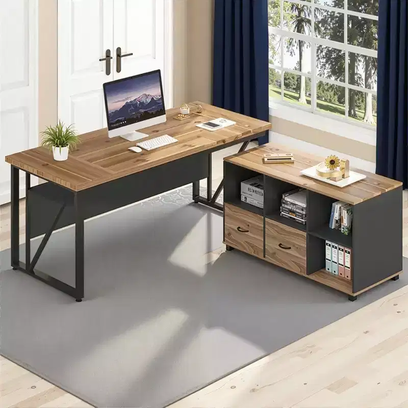 MAYEERTY Computer Desk L Shaped 55x63in Executive Desk and Mobile File Cabinet