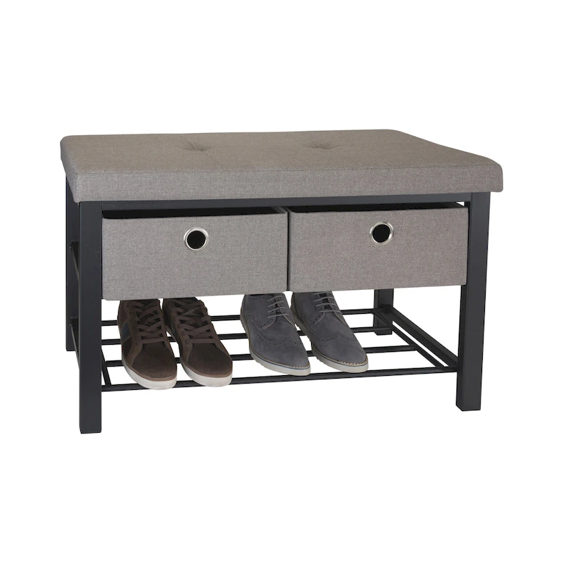 Simplify Entryway Double Bench with Shoe Storage in Taupe - 31.9x 12.6x 19.5