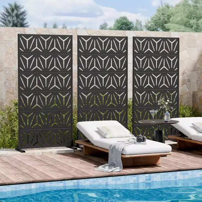 MAYEERTY Star 01 Black Galvanized Steel Room Divider, 72x35x16, 6-Piece Double-Sided Home Privacy Screen