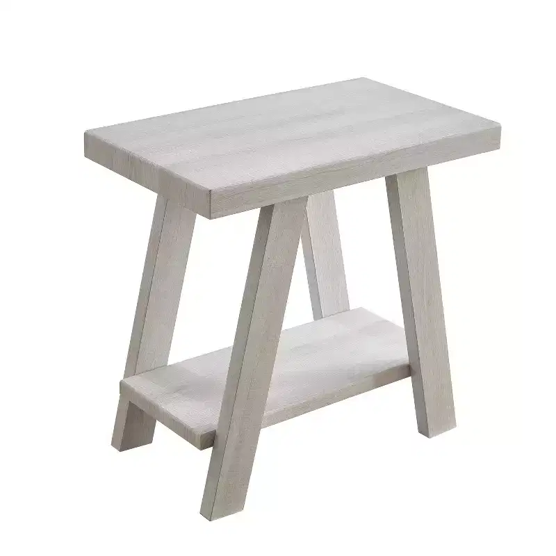 Contemporary Wood Shelf Side Table - White Finish, Wide-Angle Legs, Lower Shelf