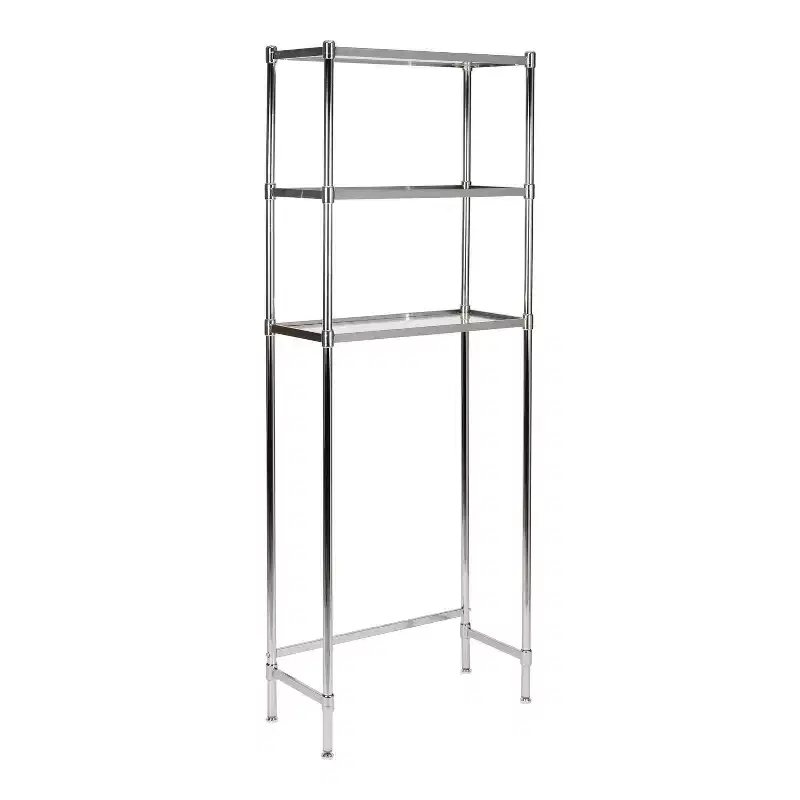 3-Tier Over-Toilet Glass Shelving Unit Chrome