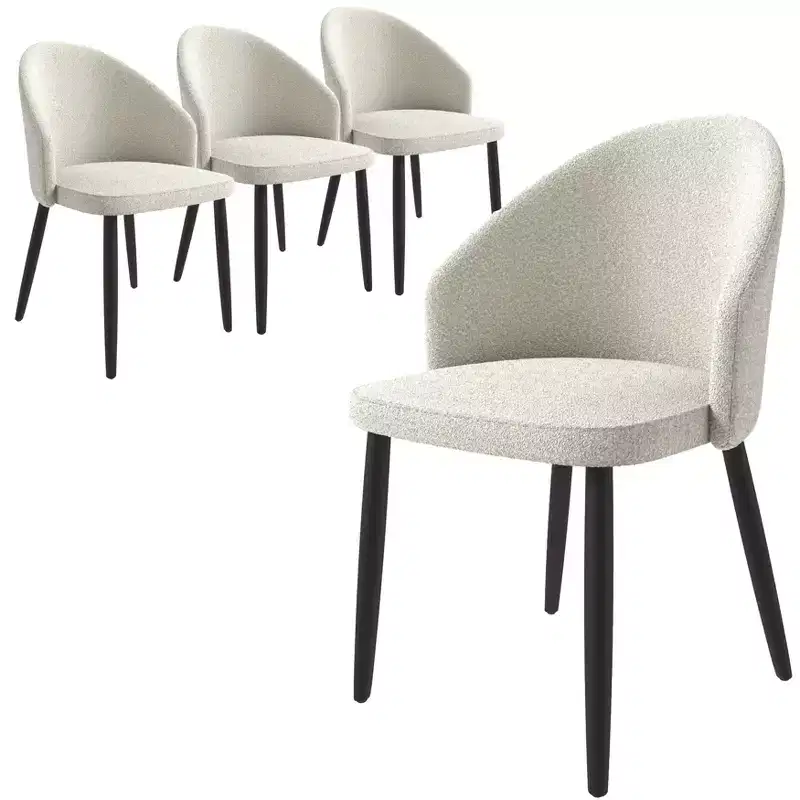 LeisureMod Paradiso Collection Upholstered Dining Chair Set of 4  Curved Back with Wood Legs, Stylish, Comfortable, and Durable for Dining Rooms