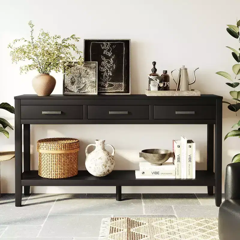 Whisen Contemporary 3-Drawer Entryway Console Table Sofa Side Table with One Open Shelf