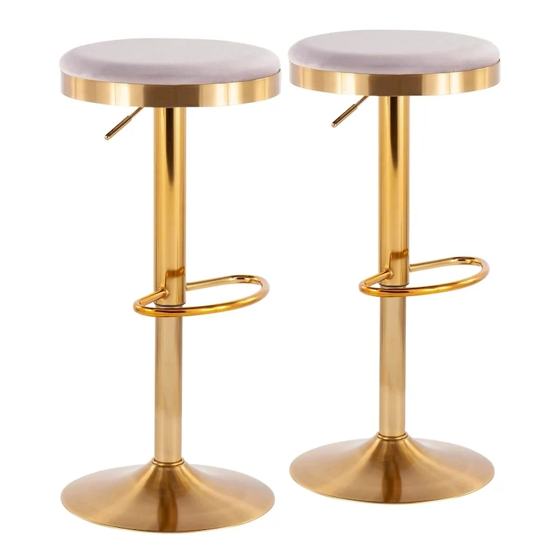 Lumisource Dakota Barstool in Gold Steel and White Leather - Set of 2 - 15Lx15Wx23-31.75H