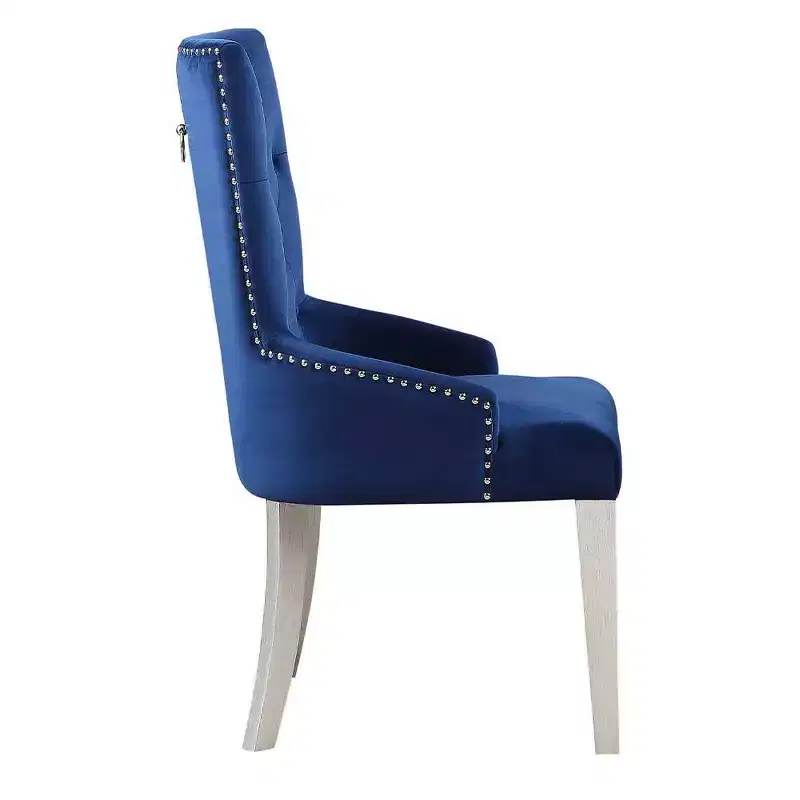 21 Varian Side Chair Blue Fabric/Antique Platinum - Acme Furniture