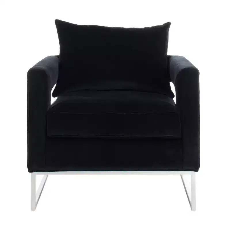 Upholstered Club Chair, Black & Chrome Cotton Accent Chair for Living Room or Bedroom