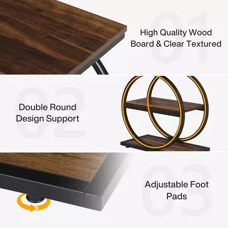 Brown 3-Tier End Table Industrial Sofa Side Table with Round Metal Frame