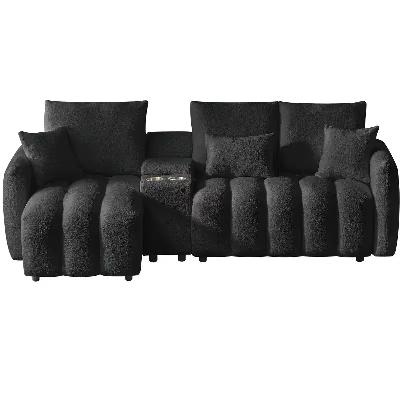 GDFStudio Lyney 91.73 Modern 3-Seater L Shaped Upholstered Sectional Sofa with Console and Pillows