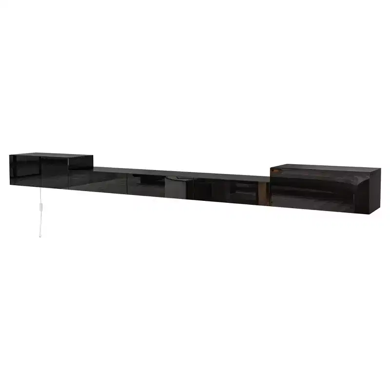 Famapy Black Wall Mounted Entertainment Center With LED Light