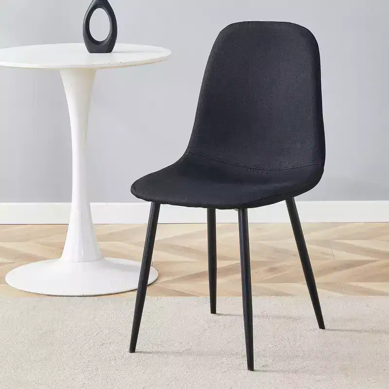 MAYEERTY Set of 4 Luxury Simple Dining Chairs Black Linen Cotton Black Metal Legs Fits Diverse Decor