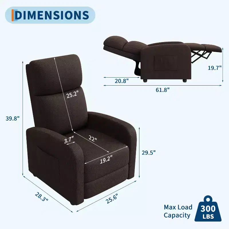 Recliner Chair for Adults, Adjustable Single Sofa, Enhanced with Side Pocket, Tall Back, Wide Arms & Padded Seat, Home Seating for Living Room