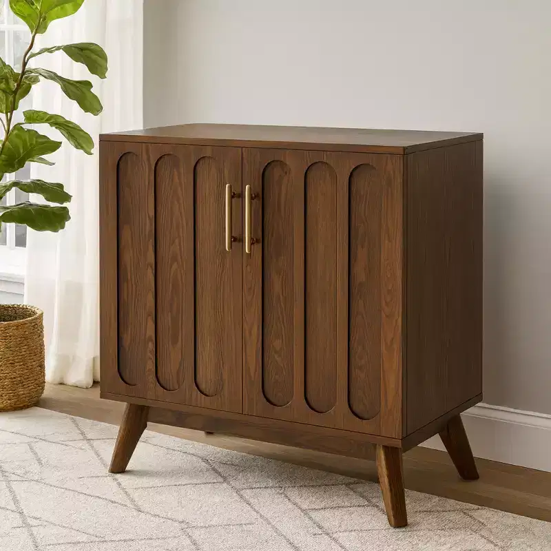 Mid-Century Wooden Storage Cabinet with Double Doors, Brown