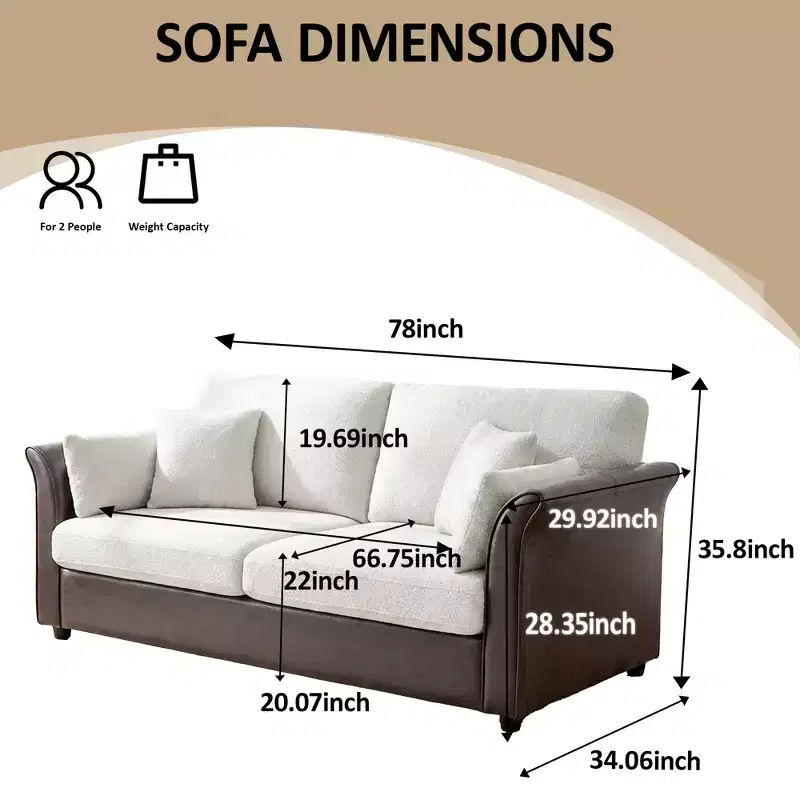 Dyonery 79-inch multi-color two-seater sofa in vintage brown leather,Solid wood sofa, suitable for the living room
